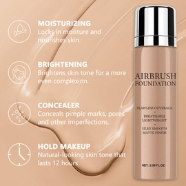 AirBrush Foundation Spray With Primer and Brush, Silky Mist Foundation Spray Makeup, Full Coverage Foundation for Smooth Radiant Finish, Formula Breathable Lightweight Hydrating (#1 Natural)
