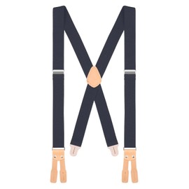 Buyless Fashion Button End Logger Work Suspenders for Men - 48" Adjustable Straps 1 1/4" - X Shape - 5125-Denim-Blue