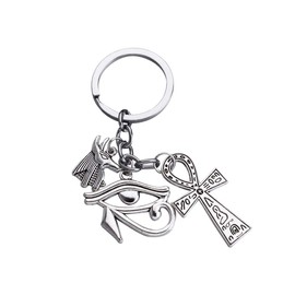 PRETYZOOM Eye Of Horus Key Ring, Pewter Key Ring, Egyptian Cross Symbol Bag, Charm, Ankh Purse Pendant, Hippie Hanging Ornament, Car Key Holder for Anubis Lovers, silver