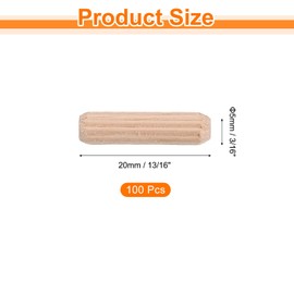 uxcell 100Pcs 3/16" x 13/16" Wooden Dowel Pins, Wood Dowels Rods, Furniture Woodworking Grooved Fluted Pin, Wooden Dowels Fluted for Craft, DIY Projects