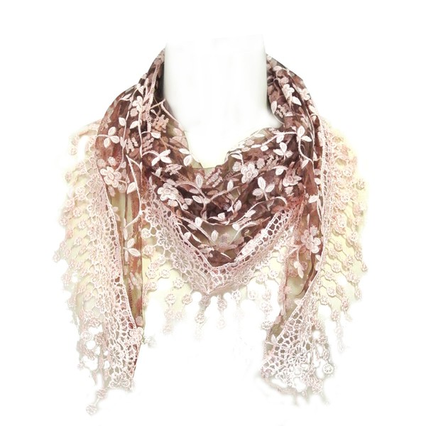 Wrapables Embroidered Floral Lace Triangle Scarf, Pink and Burgundy