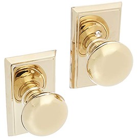 Providence Door Set with Round Brass Knobs Passage in Polished Brass. Doorsets.