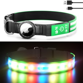Airtag Dog Collar Light Dog Collars with AirTag Holder Rechargeable LED Dog Collar for Night Walking Adjustable Cool Pet Collar for Dogs Outdoor Waterproof Dog Collar Green