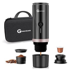 Black Fast 3-Minute Portable Espresso Maker - Self-Heating Rich Espresso Anywhere with Included Travel Case Works with Capsules & Ground Coffee - Includes Travel Case Perfect for Travel, Camping