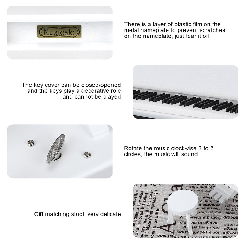 Wood Piano Model Music Box Jewelry Storage Musical Boxes with