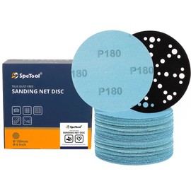 SpeTool 6 Inch Dustless Hook and Loop Mesh Sandpaper, 180 Grit Anti-Blocking Sanding Discs, 30 Pieces Set Ceramic Aluminum Oxide Sandpaper Ideal for Wood, Drywall, Metal, and Epoxy Resin Surfaces