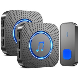 SURFOU Funkklingel, Kabellose Türklingel Funk Set 400m Reichweite Aussen Wasserdicht Haustür mit 2 Empfänger Batteriebetrieben Klingel Funk Sender mit LED Blinken, 5 Vol. 55 Melodien, Schwarz