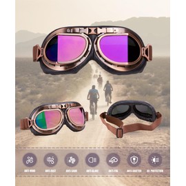 CRG Sports Motorcycle Goggle Vintage Aviator Pilot Style Motorcycle Cruiser Scooter Goggle for Man,Women, Adult