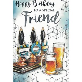 SPECIAL FRIEND BIRTHDAY CARD. PUB THEME. MALE. 9 X 6 INCHES. OE.