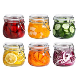 ComSaf ComSaf Airtight Glass Canister Set of 6 with Lids 17oz Food Storage Jar Round - Storage Container with Clear Preserving Seal Wire Clip Fastening for Kitchen Canning Cereal,Pasta,Sugar,Beans,Spice