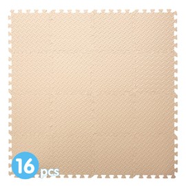 Coolcandy EVA Foam Play Mat, 16 Tiles Colorful Baby Play Mat, Square Kids Playmat with Solid Colored, 0.4" Thickened Interlocking Foam Floor Tiles, Puzzle Play Mat for Baby Lying, Playing (Beige)