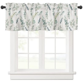 Farmhouse Eucalyptus Leaf Kitchen Curtains Valances for Windows Spring Summer Sage Green Leaves Rod Pocket Valance Window Treatments 1 Panel Short Toppers Curtain 54x18 Inch for Bathroom Decor