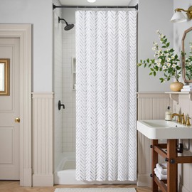 jinchan Small Stall Blue and White Shower Curtain 36x72 Inches Inky Herringbone Chevron Zig Zag Waterproof Fabric Modern Farmhouse Shower Curtains for Bathroom with 7 Hooks