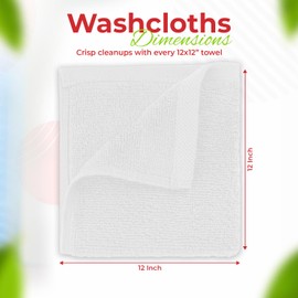 RIVERSIDE RIVERSIDE 24 Pack Washcloths Set - 100% Cotton [12x12 Inches] - Soft, Quick-Dry & Highly Absorbent Face Towels - Perfect for Bathroom, Gym, Hotel, Spa & Travel - White