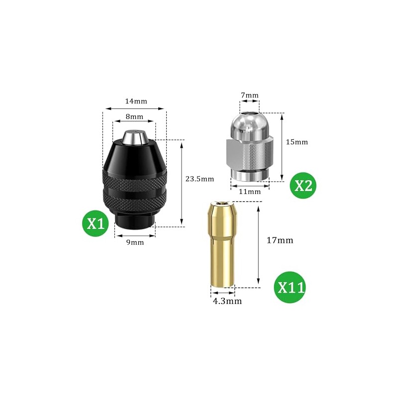 16PCS Drill Chuck Collet Set for Dremel, 0.8-3.2mm Replacement 4486