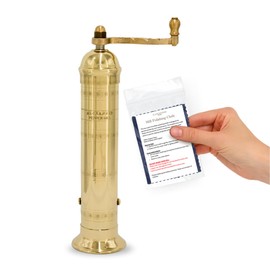 Alexander Home Original Greek Pepper Mill, 9-Inch Brass – European Manual Pepper Grinder, Refillable, with Polishing Cloth