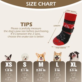 EXPAWLORER Anti Slip Dog Socks for Hardwood Floor, Winter Thick Paw Protectors Dog Grips to Prevent Licking, Dog Boots with Traction Control for Small Medium Large Senior Dogs,Red XL