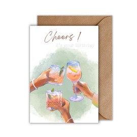 WBdesignz Birthday Card with Envelope - Cheers! Birthday Token Friends Family Greeting Card Appreciation Celebration Cocktail Glass (DIN A6)