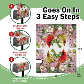 FBCOO Spring Summer Cardinal Mailbox Cover Magnetic Standard Size 20.5" x 18", Red Birds Dogwood Flower Decorative Post Letter Box Wrap Decor, Floral Seasonal Garden Yard Outdoor Decoration