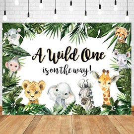 InMemory Safari Baby Shower Backdrop A Wild One is on The Way Jungle Tropical Zoo Animals Boy Newborn Party Decorations Banner Photography Background 5x3ft