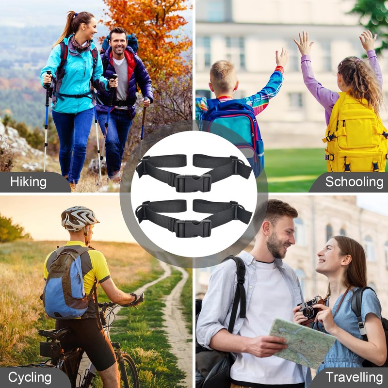 DEARBAG Pack of 2 Adjustable Chest Strap Backpack, Nylon Backpack