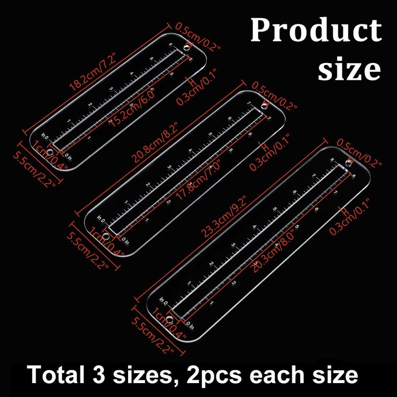PH PandaHall 6pcs 3 Sizes Zipper Making Templates, Clear Acrylic
