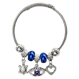 Hamsa Hand Evil Eye Dangling Charm Protection Bracelet friendship bracelets Stainless Steel Bangle jewelry Suitable for Women Birthday Gifts (Turtle And Heart)