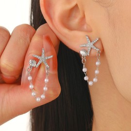 Starfish Earrings for Women Pearl Shell Jewelry Beach Vacation Essentials Summer Outfit Accessories