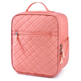 Aileam Quilted Lunch Box, Orange, Cute Girls Lunch Box, Insulated Womens Lunch Bag, Large Capacity, Reusable Insulated Cooler for Work, School, Picnic, Travel