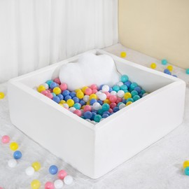 UHAPPYEE Square Foam Ball Pit for Toddler,35"x35"x12" Soft Ball Pit Pool with Removable Cover, Indoor Memory Sponge Ball Playpen Without Balls - White