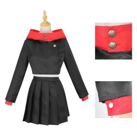 IOPBOT - Disfraz de anime JJK para mujer, uniforme escolar japonés, chamarra plisada con medias (S-negro)