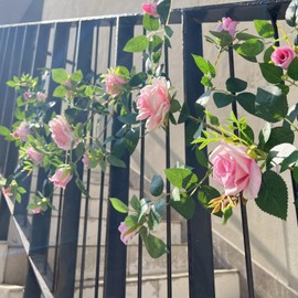 Shyshining 5.9FT Bendable Rose Flower Garlands, Artificial Silk Wild Roses Vine Hanging Flowers for Wall Fireplace Fence Trellis Wedding Baby Shower Home Spring Summer Decor(Pink)