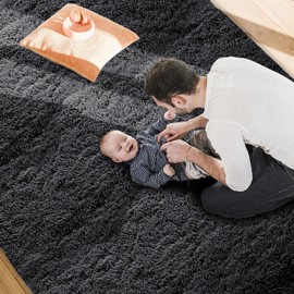 MOONLIGHT20015 Rugs Living Room – Fluffy Black Shaggy Area Rugs for Bedroom – Super Soft Small Thick Pile Non Slip Non-Shedding Rug – Plush Carpet for Dining Room, 50cm x 80cm