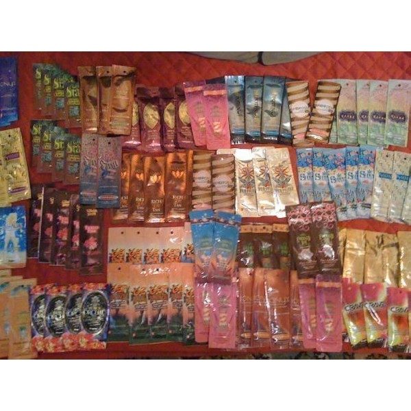 50 New Assorted Indoor Tanning Bed Lotion Packets Samples Packetes