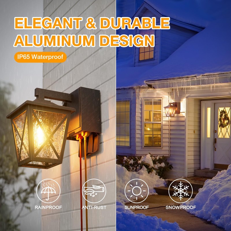 Ehaho Porch Lights with Outlet, Dusk to Dawn Outdoor Light