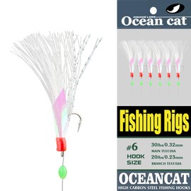 5/10/25/50/100 Packs Fishing Rigs 6 Hook/Set Rainbow Skin Silk String Hook Fishing Lure Saltwater Freshwater Bait Rig Tackle 5#6#7#8#9#10# (6#-10 Packs)