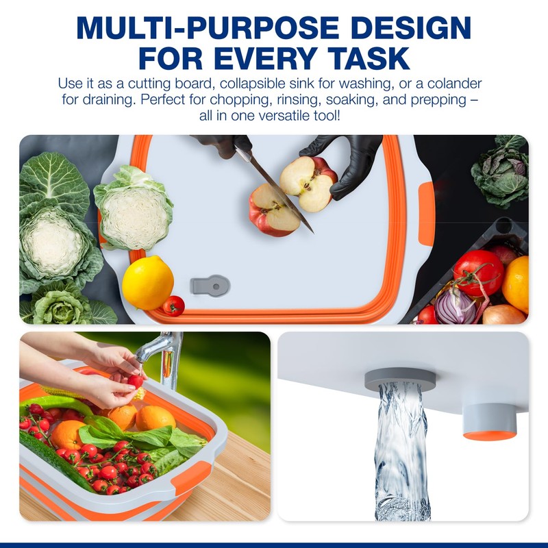 2-Pack XL Collapsible BBQ Prep Tub with Built-In Cutting Board,