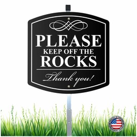 Classy Aluminum "Please Keep Off the Rocks" Sign With Reflective Text - Durable Yard Decor, Includes 28" Stake And Hardware, Weatherproof Outdoor Message