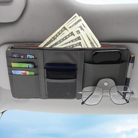 2 Packs Car Sun Visor Organizer,Pocket Storage Pouch Holder for Car PU Leather Universal Truck SUV with Multi-Pocket Net Zipper Case Bag for Sunglasses, Documents,Cards,Pen,Drivers License (Black)