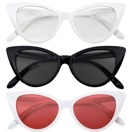 3 pairs Cat Eye Sunglasses Plastic Black White frames Tint and clear lens