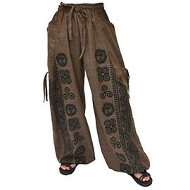 Siamrose Casual Yoga Harem Pants Men Women Baggy Lounge Trousers, 2 Pockets Adjustable Length Brown