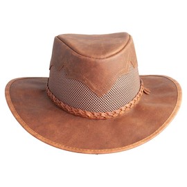 American Hat Makers Sirocco Leather Mesh Sun Hat for Men & Women – Outback-Style Leather Hat Copper