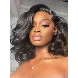 Sunber Bye Bye Knots light Yaki Loose Wave Bob Human Hair Wigs Pre Cut 13x4 HD Lace Front Glueless Wig with Elastic Drawstring Put and Go Pre Plucked Bleached Invisible Knots Pre Everything 14Inch