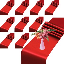 Paquete de 10 caminos de mesa rojos de 12 x 108 pulgadas, camino de mesa de seda satinada para boda, fiesta de cumpleaños, banquetes, decoración de graduaciones