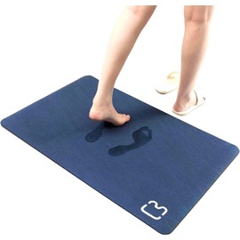 Diatomaceous Earth Bath mat Bathtub mat Fast Drying Non-Slip Shower Mat Bath Stone Mat Super Absorbent Bathroom Floor Mat, Machine Washable, Rectangle (19.6'' x 31.4'', Blue)