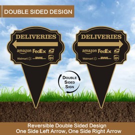 Double Sided Yard Sign, 10"x14" Reversible Arrow Direction Sign with Stake, Rust-Free Metal for Packages or Driveway, UV Printed Delivery Marker for Outdoor Use