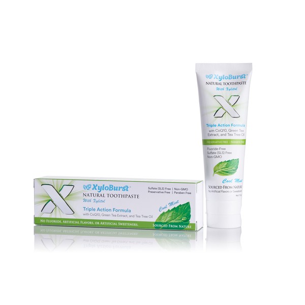 Xyloburst Natural Fluoride-Free Xylitol Premium Toothpaste with Xylitol and CoQ10 Cool Mint - SLS-Free, Paraben Free, Cruelty Free, 4 Ounce Tube Made in The USA (1 Tube)
