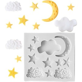 Star Moon Clouds Shaped Silicone Fondant Molds DIY Candy Chocolate Decorating Mold for Cupcake Cookie Soap Candle Plaster Crystal Pastry and Baking Molds