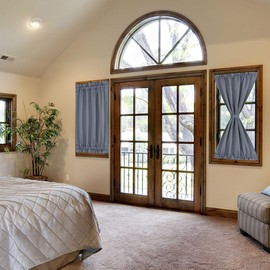 PiccoCasa Blackout French Door Curtain Panel - Blackout Door Curtain 25x40 Inches Solid Drapery with Tiebacks 2 Panels Dark Gray