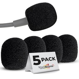 Set of 5 Replacement Foam Tip for VoiceBooster & Aker Microphones – Mic Foam Tip Covers for 1/2-Inch Headset & Tie-Clip Mics – Noise-Reducing Windsocks for Voice Amplifier